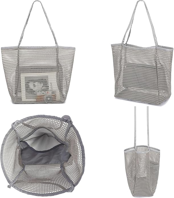 Mesh Beach Bag for Women, Casual Hobo Bags Large Beach Tote for Pool Travel Cruise Vacation Essentials