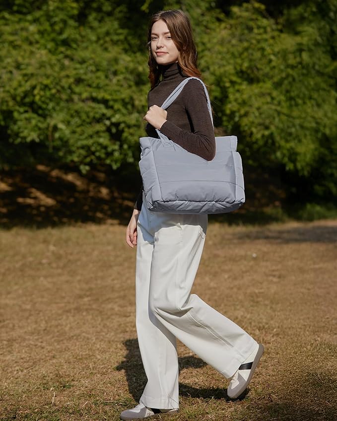 BAGSMART Tote Bag for Women, Lightweight Puffy Tote Bag with Compartments Shoulder Bag Handbag for Travel, Work, Gym