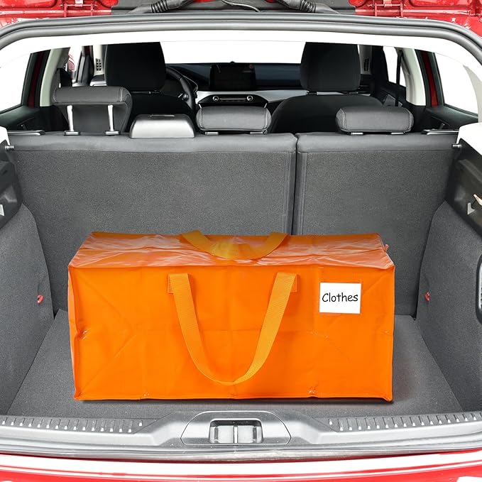 4 Pcs 24 Gallon Large Moving Bags with Zipper and Handles Foldable Storage Duffle Bags Heavy Duty Extra Large Totes for College Dorm Travel Clothes Blankets Bedding Moving (Jelly Orange)