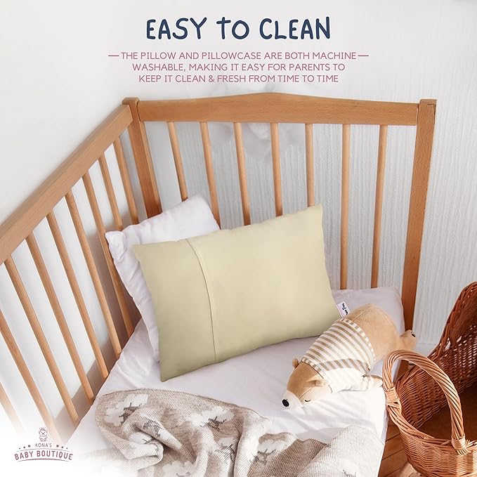 Kona's Perfect Toddler Pillow - Creamy Yellow, Softest Pillowcase - 13 x 18 inch - Ages 2-3