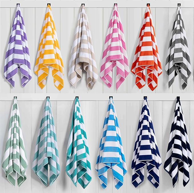 LULUHOME Large Oversized Beach Towel - Big Cotton 36 x 70 Inch Striped Pool Towel, Large Cabana Soft Swimming Towel for Adult Men Women,Teal