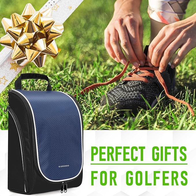 Smell Proof Shoe Cleat Bag for Travel Men - Golf Soccer Zippered Sport Shoe Carrier Bags with Ventilation & Side Pockets for Socks, Tees, Golf Balls; Golf Accessories Fathers Dad Day Gifts for Men