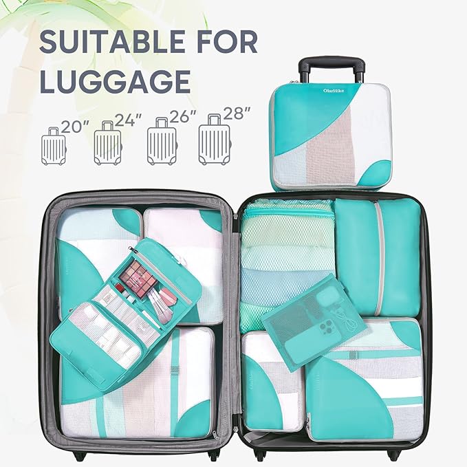 ALL INCLUDED 10 Set Durable Packing Cubes for Suitcases,OlarHike Essentials for Travel,UPGRADED Anti-Tear Stitching, NEW Improved Luggage Packing Organizers for Travel Accessories,Turquoise