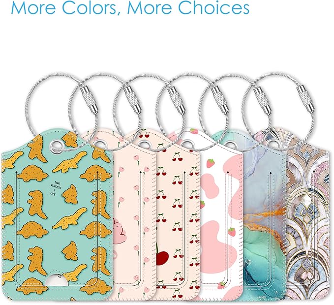 Fintie Luggage Tags, Privacy Cover ID Label with Stainless Steel Loop and Address Card for Travel Bag Suitcase - Dinosaur (2 Piece)