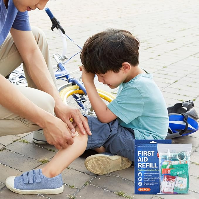 90 Pieces First Aid Refill Kit - Wound Care Kit Includes Bandages for Home, Travel, Hiking - Portable Replacement Kit for First Aid Medical Supplies(2 Set)