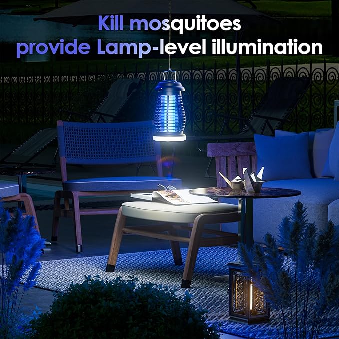 Bug Zapper Outdoor & Indoor, Mosquito Repellent Outdoor Patio, Portable & Rechargeable Fly Trap, IP67 Waterproof, Mosquito Repellent for Patio,Lawn & Garden, Camping, Kitchen, Home