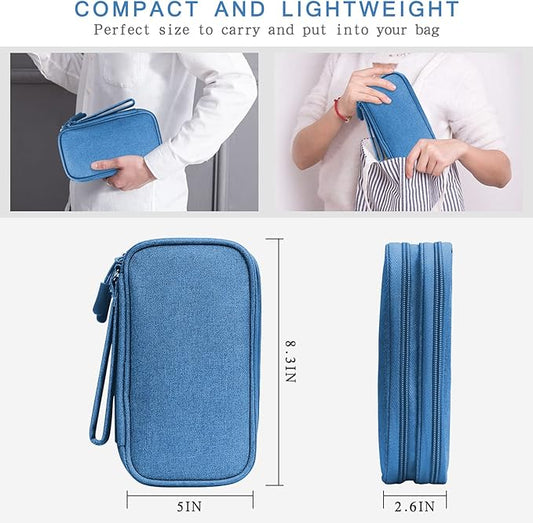 Skycase Electronic Organizer Travel Case - Waterproof Travel Cord Pouches for Organization, Cable Organizer, All-in-One Double Layers Storage Bag for Accessories, Charger, Cable, Blue