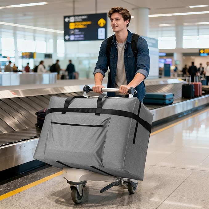 SUNUP Large Duffle Bag for Travel, 120L Foldable Travel Duffel Bag for Men Women, Waterproof Carry On Overnight Weekender Moving Storage Bags, Grey