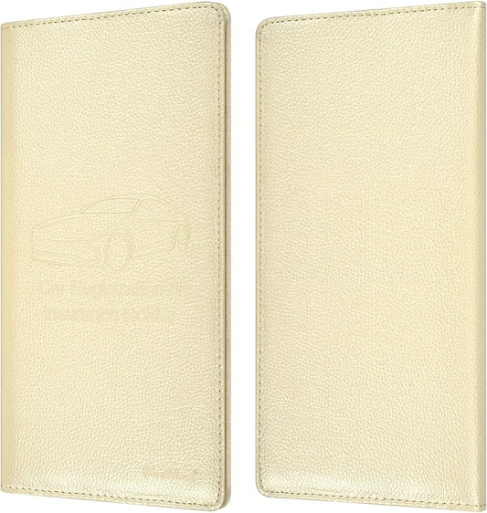 Car Insurance and Registration Holder, 9.5 x 5 Inch PU Leather Vehicle Glove Box Organizer Wallet Case for Insurance Card, Driver License, Paperwork - Champagne