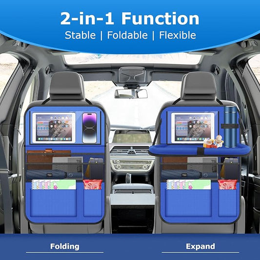 Car Backseat Organizer with tableTray & 9 Storage Pockets for Road Trip Essentials Travel Backseat Car Organizer for Bottle Snack Books(Blue)