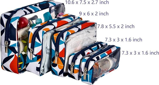 TSA Approved 5-Piece Diaper Bag Organizer Pouch Set Clear Waterproof TPU Kids Toiletry Storage Set Travel Packing Clutch Cube Bags for Baby Nursing