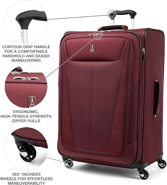 Travelpro Maxlite 5 Softside Expandable Checked Luggage with Spinner Wheels, Lightweight, 29-Inch — Burgundy