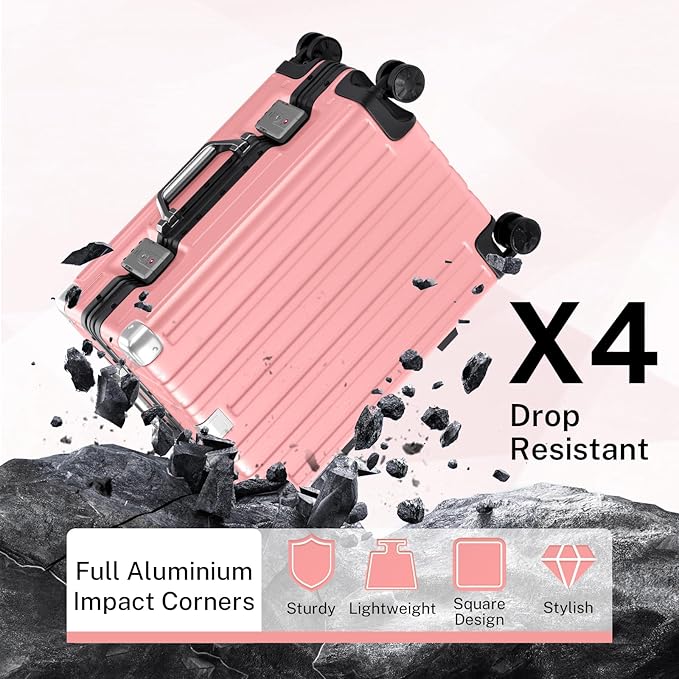 Krute Luggage 24 Inch Aluminum Frame Zipperless Suitcase with Spinner Wheels Checked Luggage PC+ABS Lightweight Hardshell