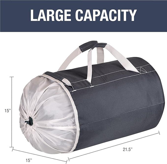 CleverMade Laundry Backpack Duffel Bag with Shoulder Straps - 62L / 16 Gal XL, Charcoal Cream,Drawstring Closure for Travel Clothes Gym College Dorm