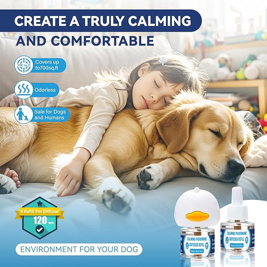 Dog Calming Pheromones Diffuser: 3-in-1 Kit Appeasing Pheromone Diffuser to Calm (1 Plugin+2x48ml Refills) for Comfort Reduces Stress Anxiety, Long-Lasting Appeasing Pheromone for Pet Dog Cat (3in1)