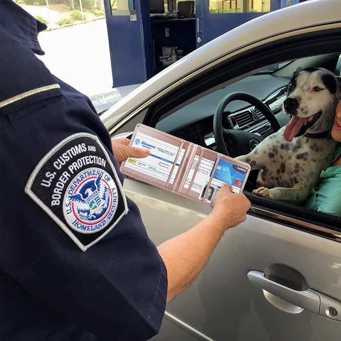 Car Registration and Insurance Holder, Leather Registration and Insurance Card Holder, Vehicle Glove Box Organizer - For Documents, Cards, License (Rosegold)