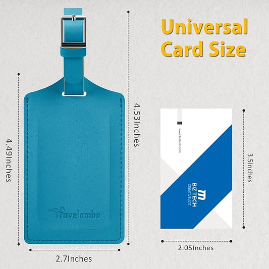 Travelambo 8 Pack Luggage Tags Faux Leather for Suitcases Travel Bag Labels Travel Accessories Essential with Protection Cover ID (Energetic Blue)