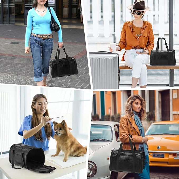 Fashion Leather Dog Carrier Cat Carrier Airline Approved Pet Carrier for Small Medium Dogs Cats Under 15Lbs, Collapsible Soft Sided Travel Puppy Carrier