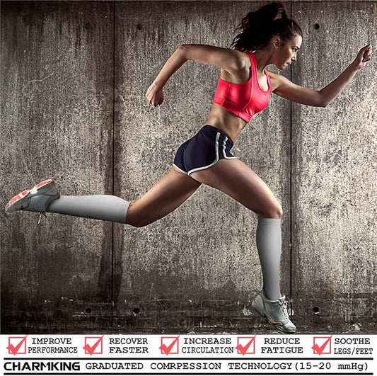 CHARMKING Compression Socks for Women and Men Circulation 4 Pairs 15-20 mmHg Best Support for Athletic Running Cycling