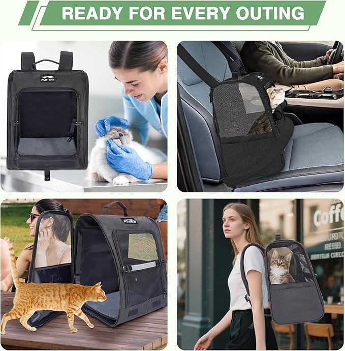 Dog Carrier Backpack for Cats and Puppies,up to 13 lbs,Portable and Breathable Mesh, Storage Pockets, and Built-in Safety,Pet Carrier for Hiking and Outdoor Use,Black