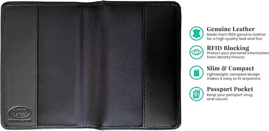 Personalized Monogrammed Black Leather RFID Passport Cover Holder and 2 Luggage Tags