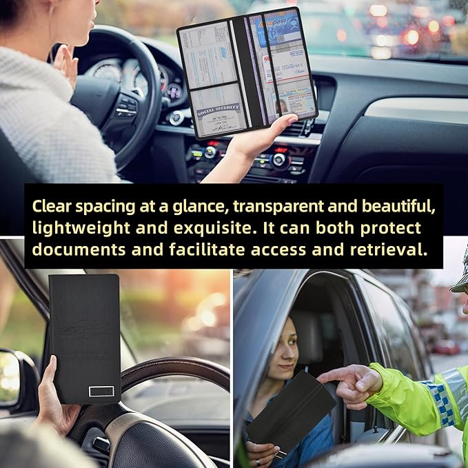 Car Registration and Insurance Holder Glove Box Folder-Premium Car Folder, Car Document Holder for Cards, Driver License & other Essential Documents (Reticulated black)