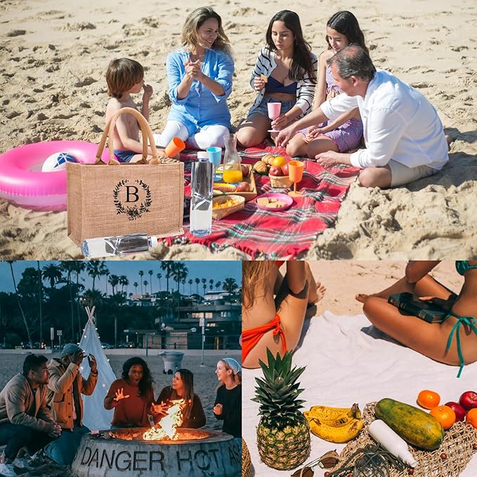 Initial Jute Tote Bags for Women, Thank You Gifts for Birthday, Wedding, Beach, Appreciation Gifts for Teacher