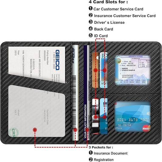 Car Registration and Insurance Holder with Magnetic Shut, Vehicle License Document Glove Box Compartment Organizer - For Documents, License, Cards