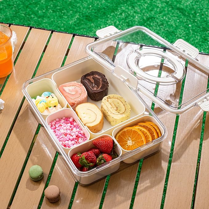 Bandesun Divided Serving Tray with Lid and Handle - Snackle Box Charcuterie Container for Portable Snack Platters - Perfect for Party, Entertaining - Clear Organizer for Candy, Fruits, Nuts, Snacks
