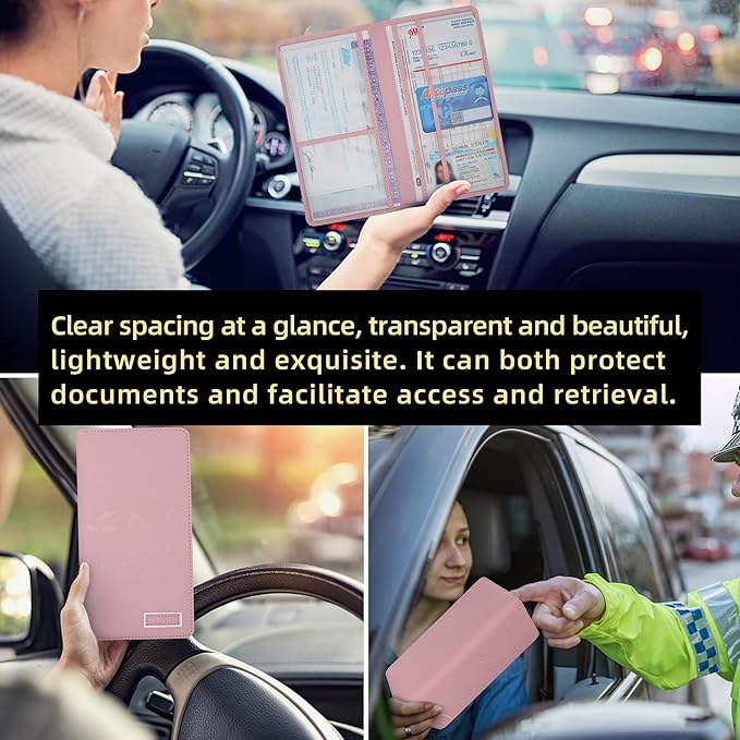 Car Registration and Insurance Holder Glove Box Folder-Premium Car Folder, Car Document Holder for Cards, Driver License & other Essential Documents (pink)