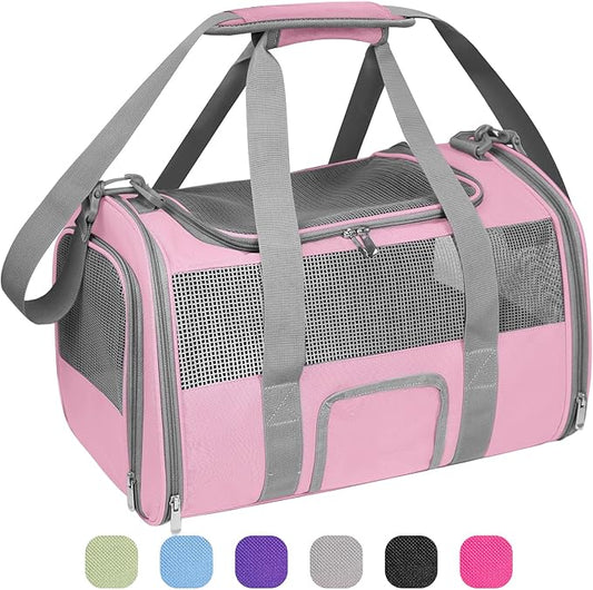 Soft - Sided Pet Carrier for Cats and Small Dogs, Airline - Approved, Pink Travel Tote with Mesh Windows, Foldable Bowl, Shoulder Strap, Oeko - TEX Certified