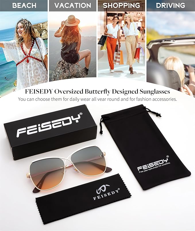 FEISEDY Womens Cute Sunglasses Oversized Butterfly X Shape Design Cateye Lady Sunglasses B2738