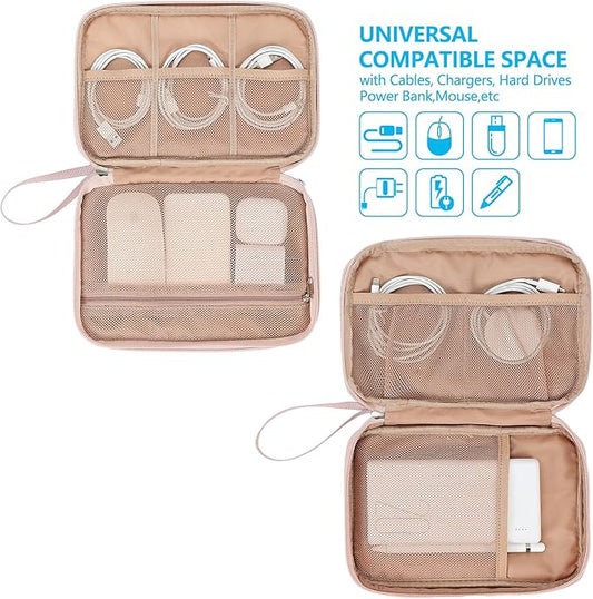 NISHEL Travel Cord Organizer Case, Large, pink