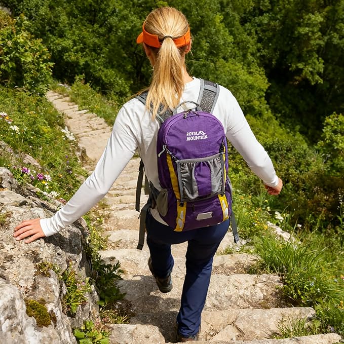 Bike Backpack With Rain-Cover, Mountain Biking Backpacks, Lightweight Packable Daypack Waterproof For Travel, Small Backpack For Bicycle Riding,Hiking,Camping (Purple)