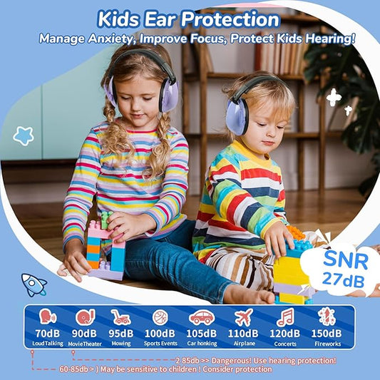 MelonArt Kids Ear Protection Earmuffs 3 Pack Noise Cancelling Headphones for Kids 27dB Toddler Soundproof Headphones Noise Reduction for Autism Sensory Shooting (Blue & Purple & Green)