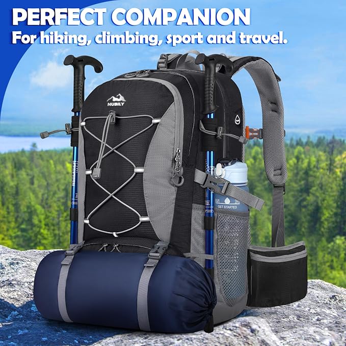 NUBILY 50L Hiking Backpack Waterproof Camping Backpack for Men Women Lightweight HIking Daypack Outdoor Travel Daypack