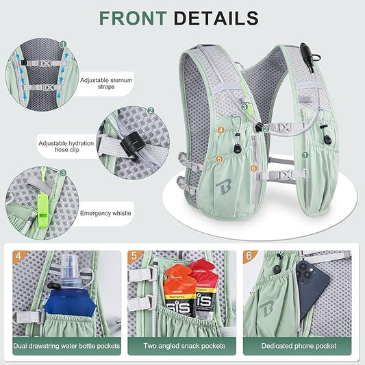 BECOJADDE Running Vest Hydration Backpack for Men Women, 5L Lightweight Running Backpack Hydration Pack for Marathon, Trail, Cycling, Hiking, Jogging