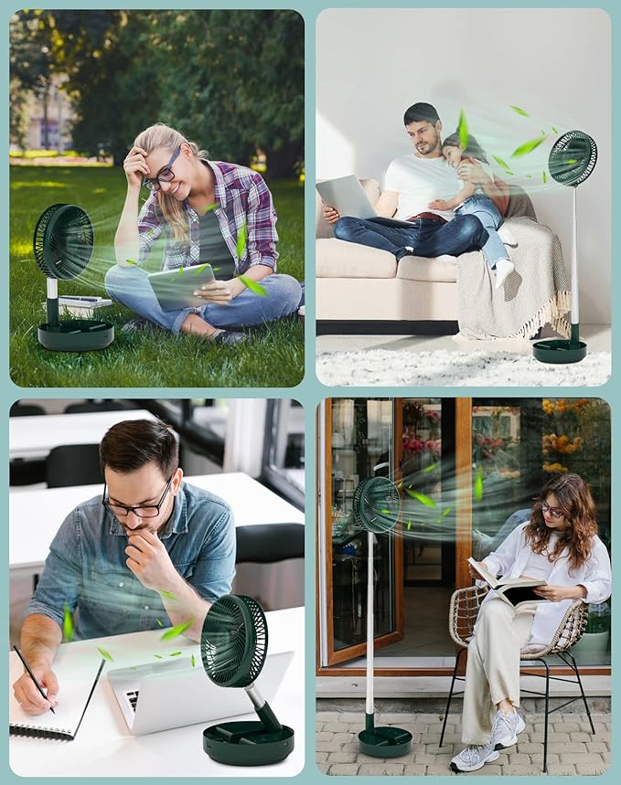 Primevolve Portable Oscillating Standing Fan,Rechargeable Battery Operated USB Floor Table Desk Fan with Remote, Bedroom Camping Travel Fans Green 7.7"