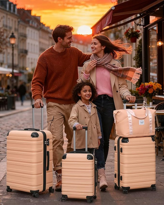 TAKUMI Luggage Sets 5 Piece Lightweight Carry On luggage with Duffel Bag ABS+PC Hardshell Suitcases with YKK zippers Double Spinner Wheels Travel Luggage with TSA Lock(PINK, 5 PIECE SET)