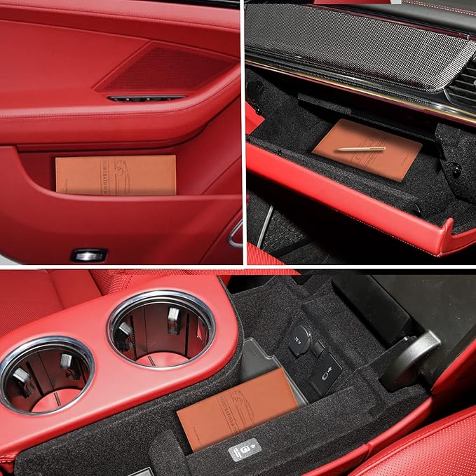 TOURSUIT Car Registration and Insurance Card Holder, Vehicle License Document Glove Box Compartment Organizer, Interior Car Accessories for Women Men Teens (Brown)