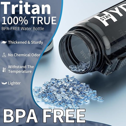 Water Bottle, 32 oz Motivational Water Bottles with Time Marker-Tritan & BPA Free, Sports Water Bottle with Time to Drink & Strap, Wide Mouth, Leakproof -Gift for Christmas Gym Fitness & Outdoor