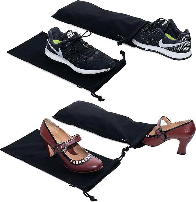 ZENPAC Shoe Dust Bags, Black Duster Flannel Pouch with Drawstring Closure, Washable Breathable Cotton Fabric for Boots, Travel, Luggage, 8x17, 4 Pack