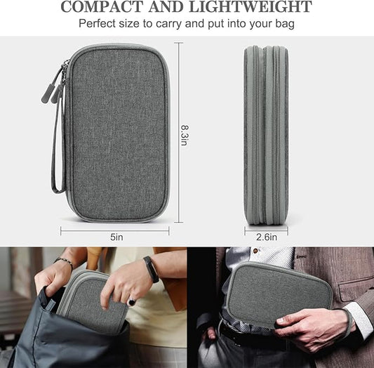 FYY Electronic Organizer, Travel Cable Organizer Bag Pouch Electronic Accessories Carry Case Portable Waterproof Double Layers Storage Bag for Cable, Cord, Charger, Phone, Large Size, Dark Grey