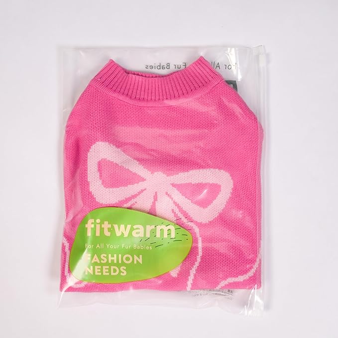 Fitwarm Bowknot Valentines Dog Sweater, Thermal Dog Winter Clothes for Small Dogs Girl, Charming Dog Valentines Outfit, Doggy Pullover Jumper, Holiday Pet Apparel, Pink, XXL