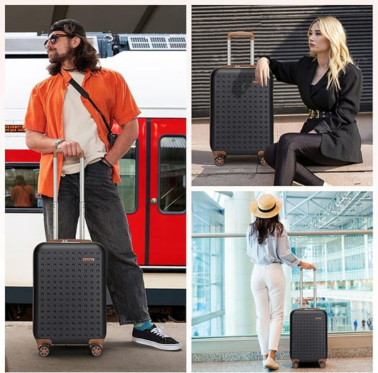 Kono Carry On Luggage 22x14x9 Airline Approved Lightweight Hardside Suitcase with Spinner Wheels & Built-in TSA Lock (Black, 20 Inch)