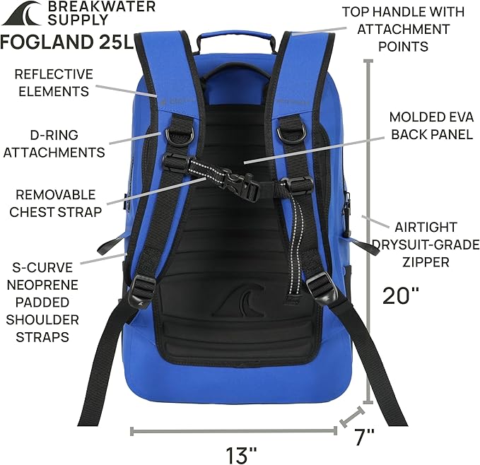 Breakwater Supply™ Waterproof IP68 Submersible Backpack with Airtight Zippers | Laptop Travel Outdoors | Fogland 25L 20L 15L