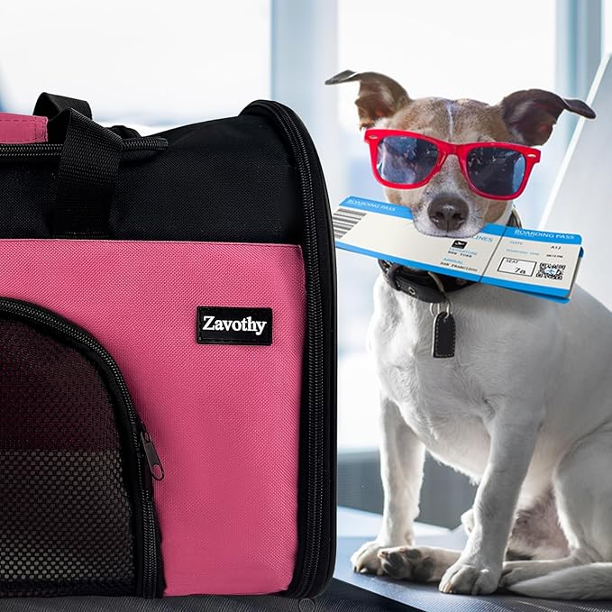 Zavothy Collapsible TSA Approved Pet Carrier for Cats & Dogs (Up to 15 Lbs, 16.54"x11.42"x9.84") – Soft-Sided Airline Travel Carrier, Pink