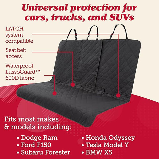 Lusso Gear Car Seat Cover for Dogs - Premium Waterproof Oxford Fabric - Universal Fit - Non-Slip Rear Cover & Protector, Car Accessories for Trucks & SUVs (Black)