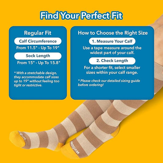 Wellow Premium Socks (Compression Socks - Regular) for Men & Women, Made with Viscose from Bamboo, Knee High, 18-25 mmHg