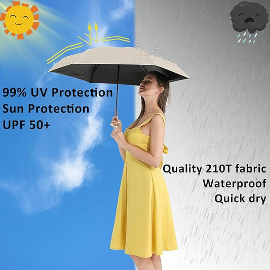 BAODINI Small UV Protection Travel Umbrella Compact for Rain and Sun UPF 50+ Windproof Portable 42 inch Umbrella for Women and Men